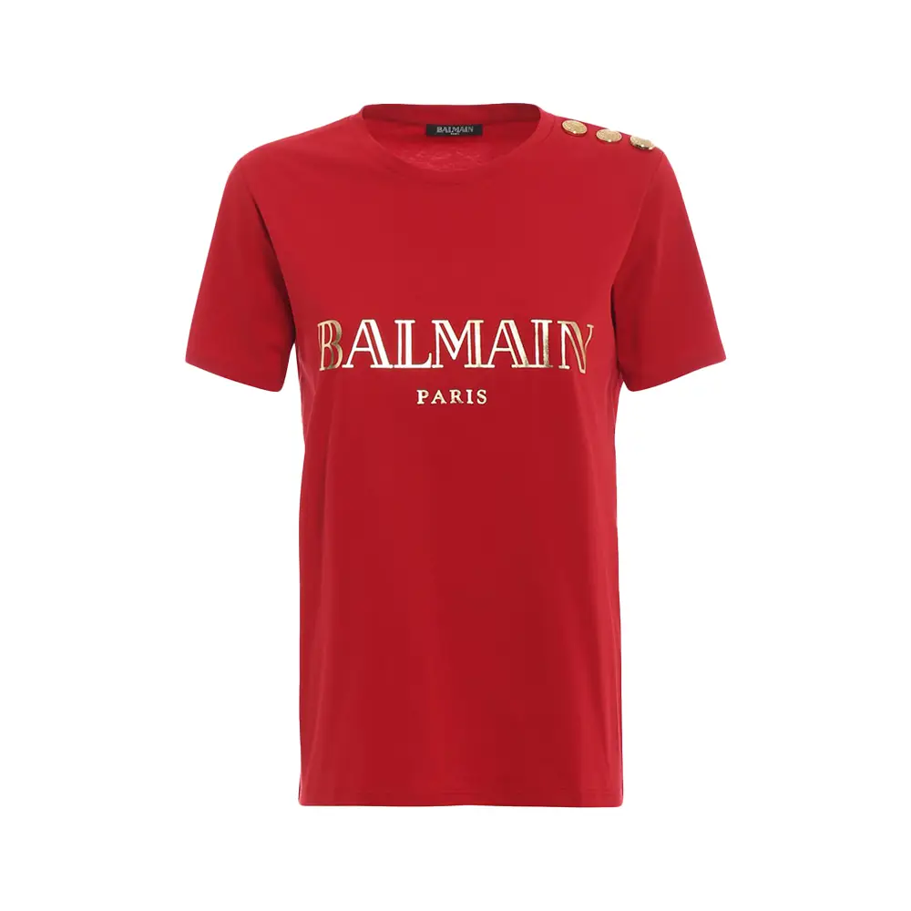通販生活 ファッション Gold Coin Flock Balmain Vintage Women Ghw Red T-Shirt Logo トップス