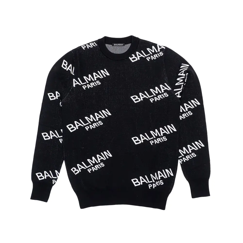 Balmain B Paris Allover Maxi Logo Knit Sweater Black – voilà.id