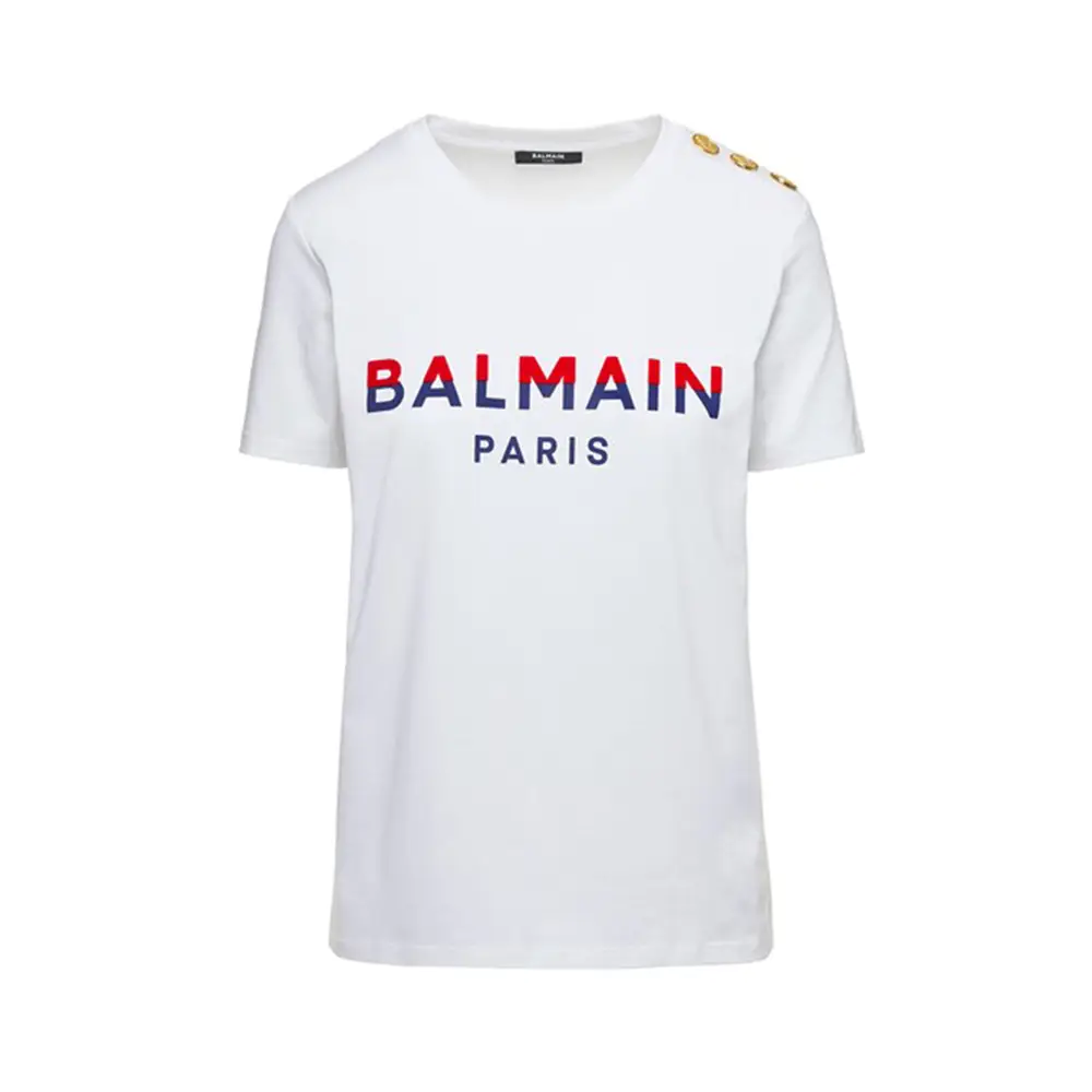 Balmain Flock Coin Two-Tone Logo White Gold T-Shirt Green