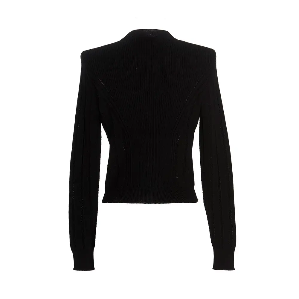 BALMAIN 売れ筋商品|||バルマン カーディガン アウター レディース Cardigans Black Two-tone knit cardigan black black - Child | BALMAIN