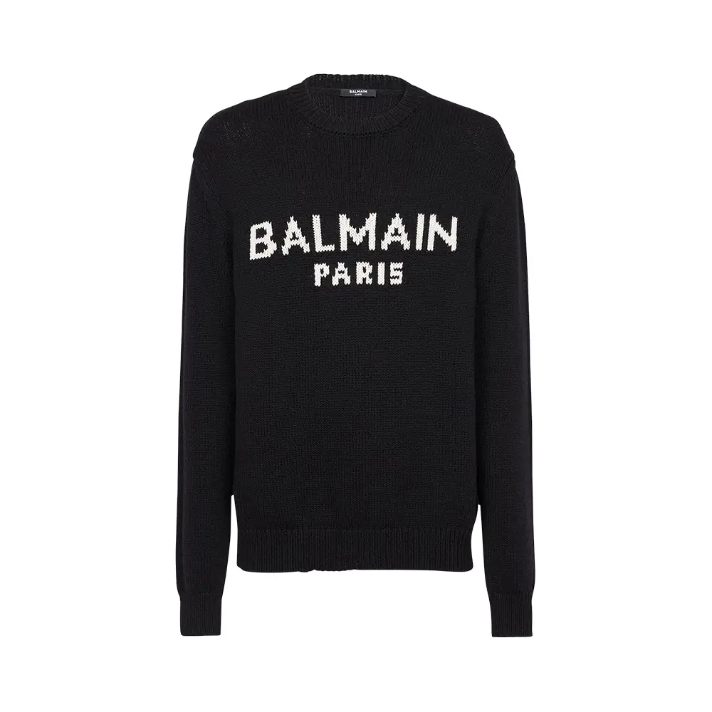 Balmain Logo Merino Wool Sweater Black White – voilà.id