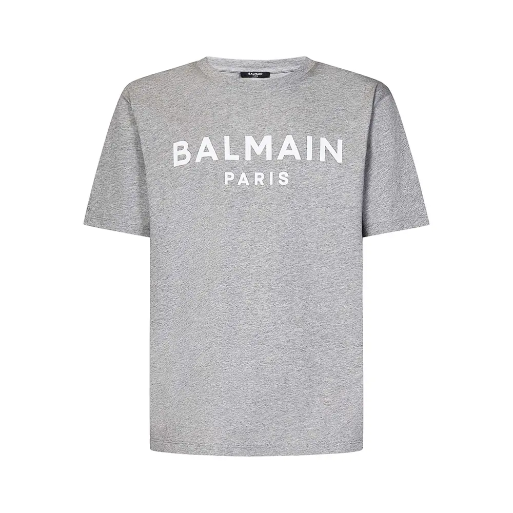 Balmain Logo Print Straight Fit T-Shirt Black White Man