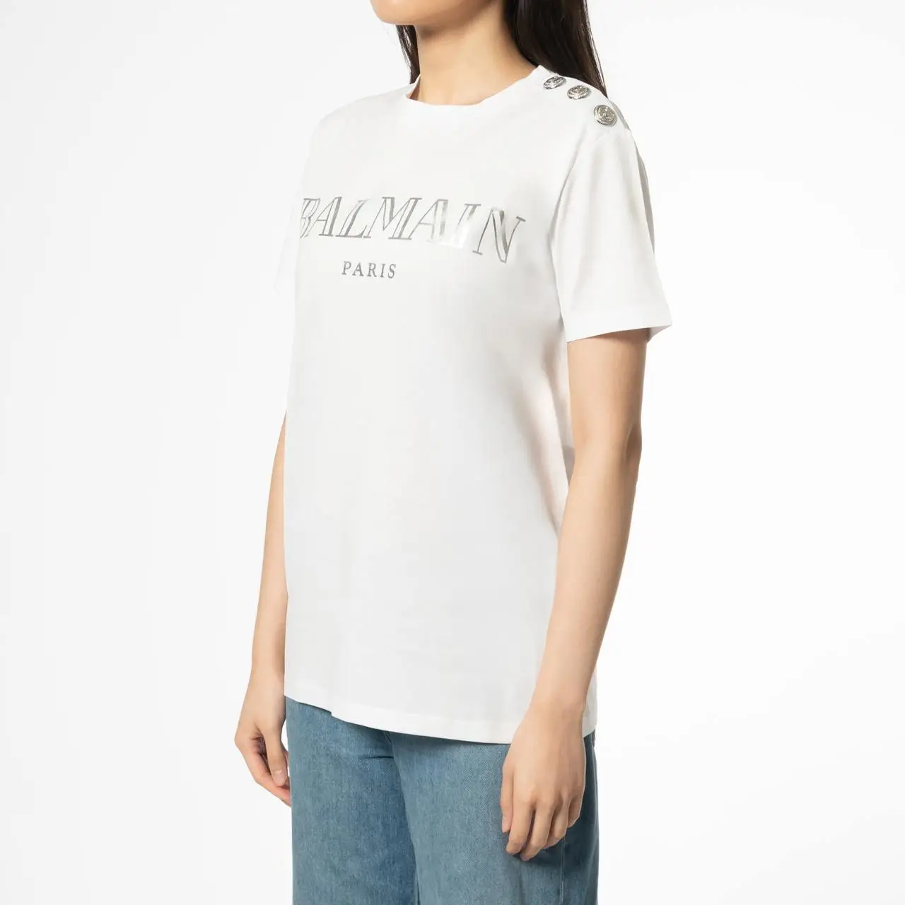 Balmain Flock Coin Silver Vintage Logo T-Shirt White Shw Balmain Flock Coin Silver Vintage Logo T-Shirt White Shw