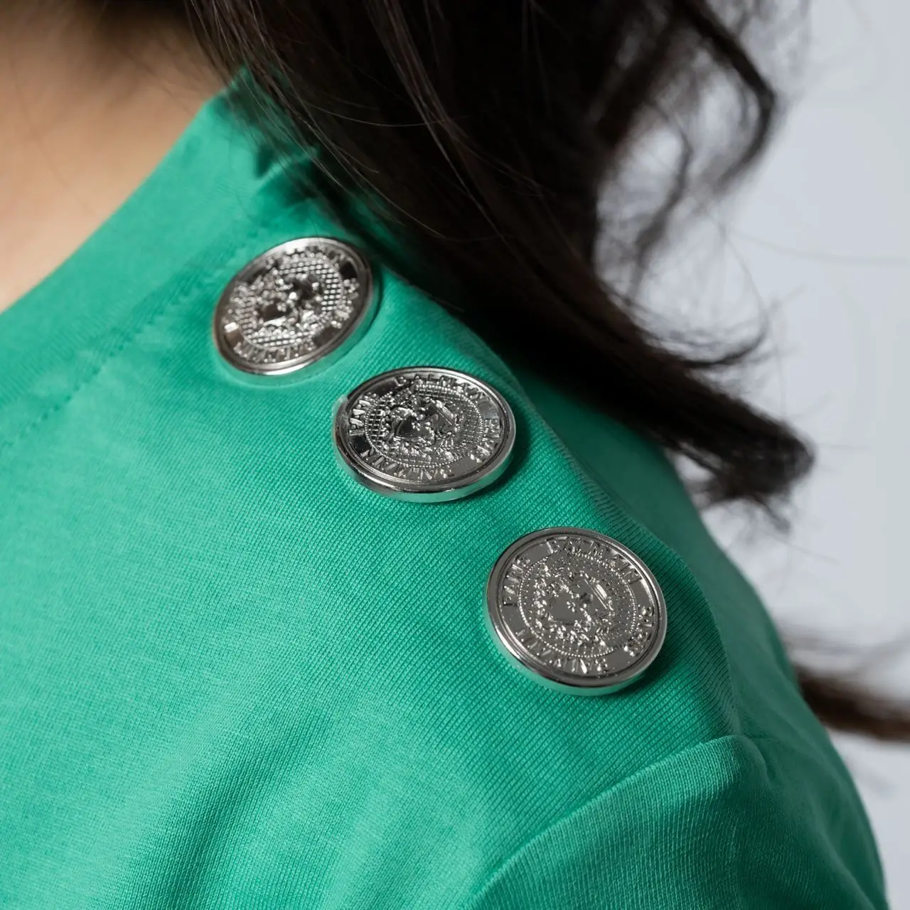 Balmain Flock Coin Two-Tone Logo White Gold T-Shirt Green