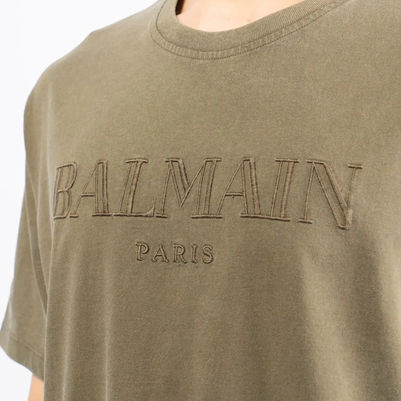 Balmain Vintage Embroidered Logo T-Shirt Khaki Men – voilà.id