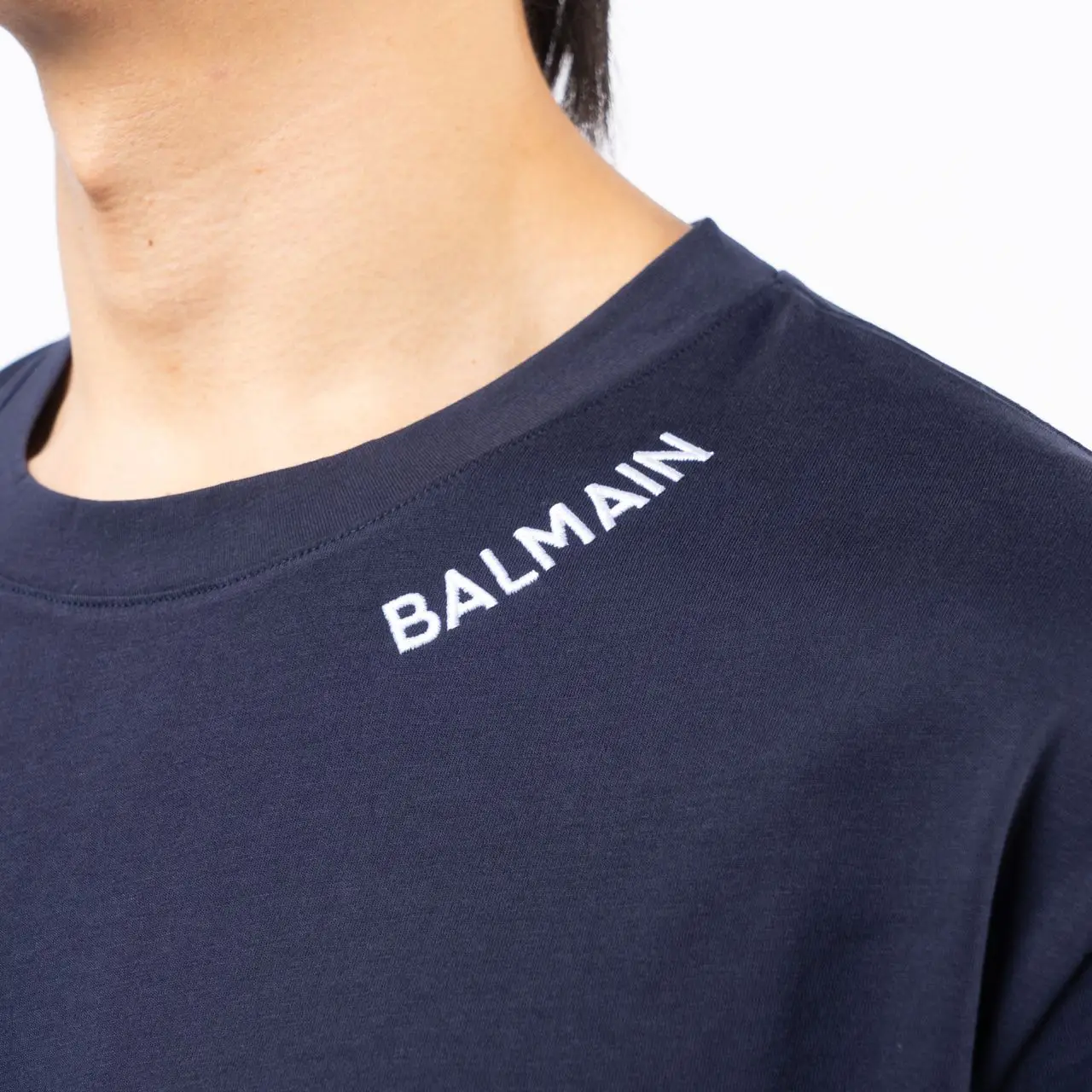 Balmain Collar Logo Embroidered T-Shirt Navy – voilà.id