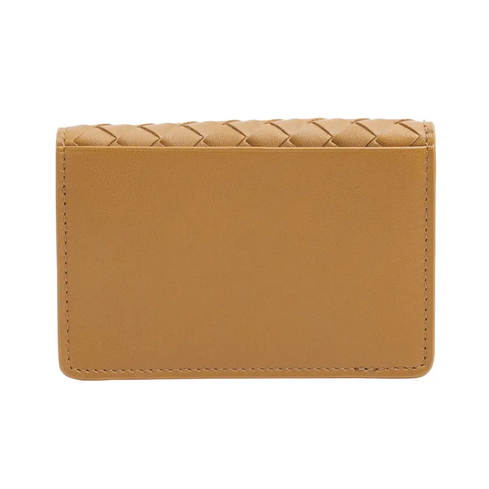 ★BOTTEGA VENETA★ Corner Bicolor Card Holder Sand Brown 789 Bottega Veneta Men's Bicolor Intrecciato Leather Card Holder