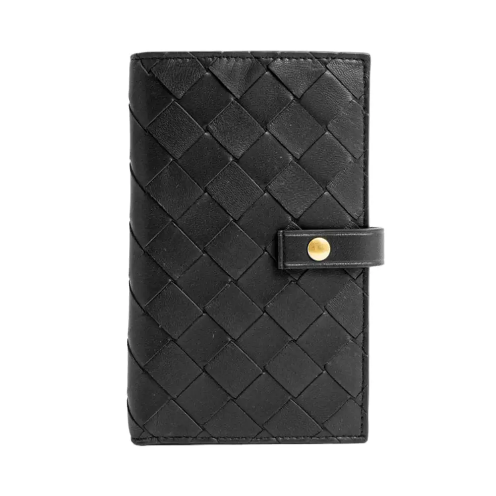 Bottega Veneta Intrecciato Bi-Fold Braided Wallet Black