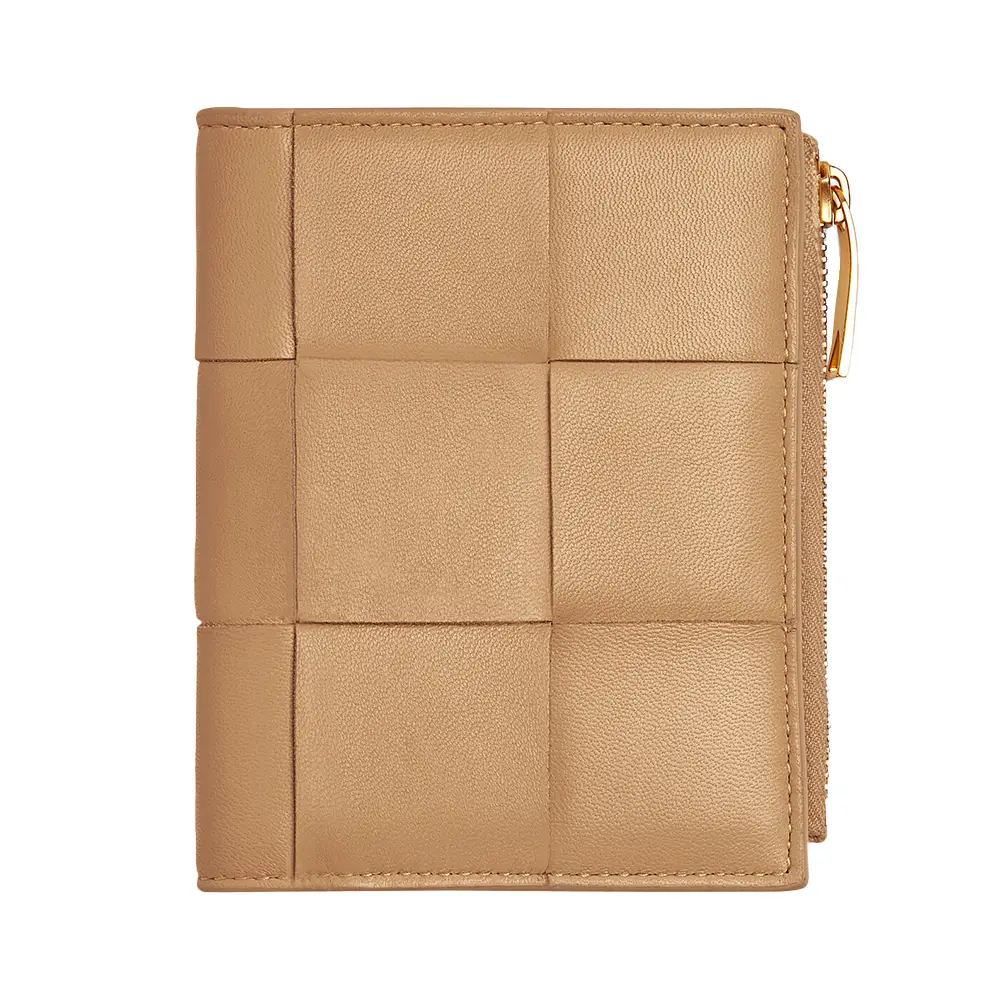 Bottega Veneta Small Cassette Bi-Fold Zip Wallet Almond