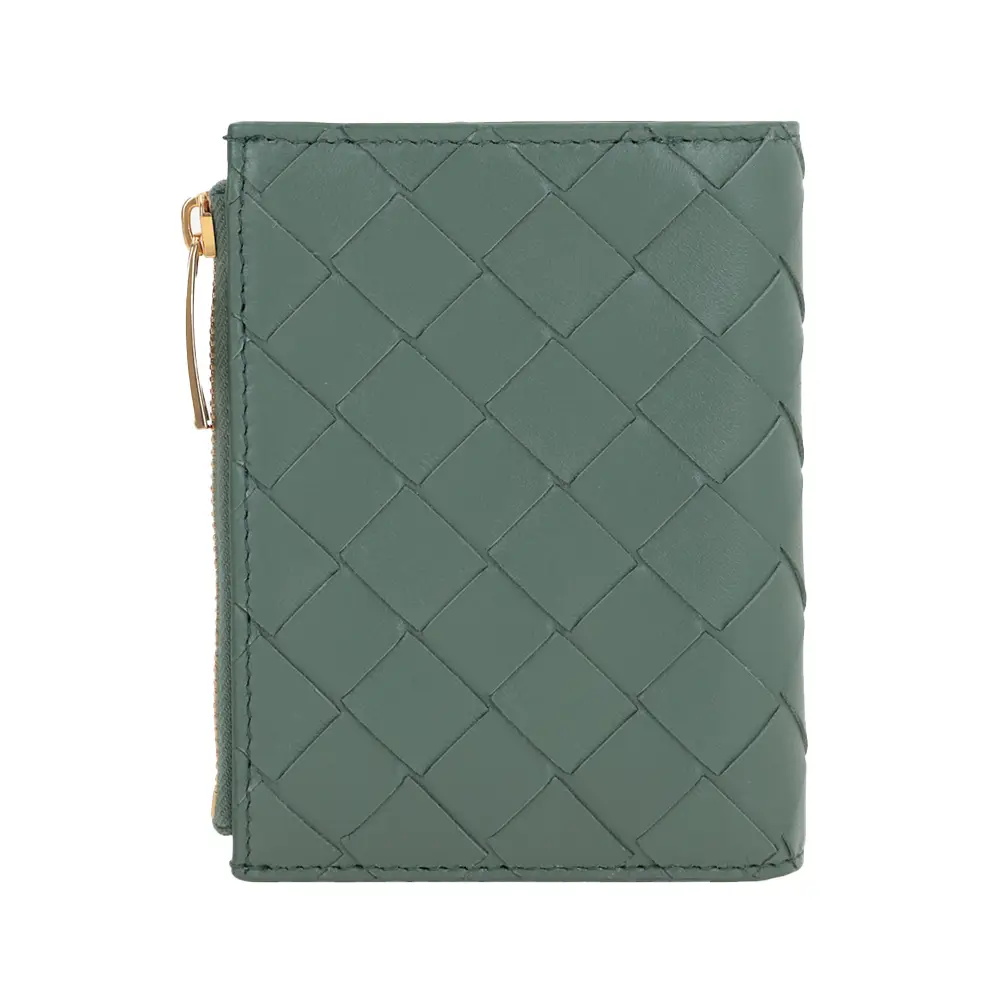 Bottega Veneta Small Intrecciato Bi-Fold Zip Wallet Aloe