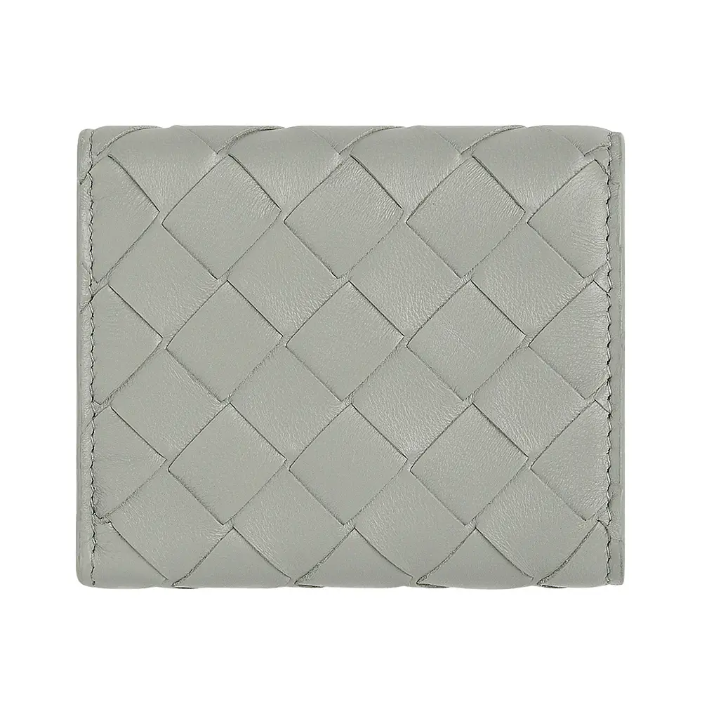 Bottega Veneta Intrecciato Tri-Fold Zip Wallet Agate Grey