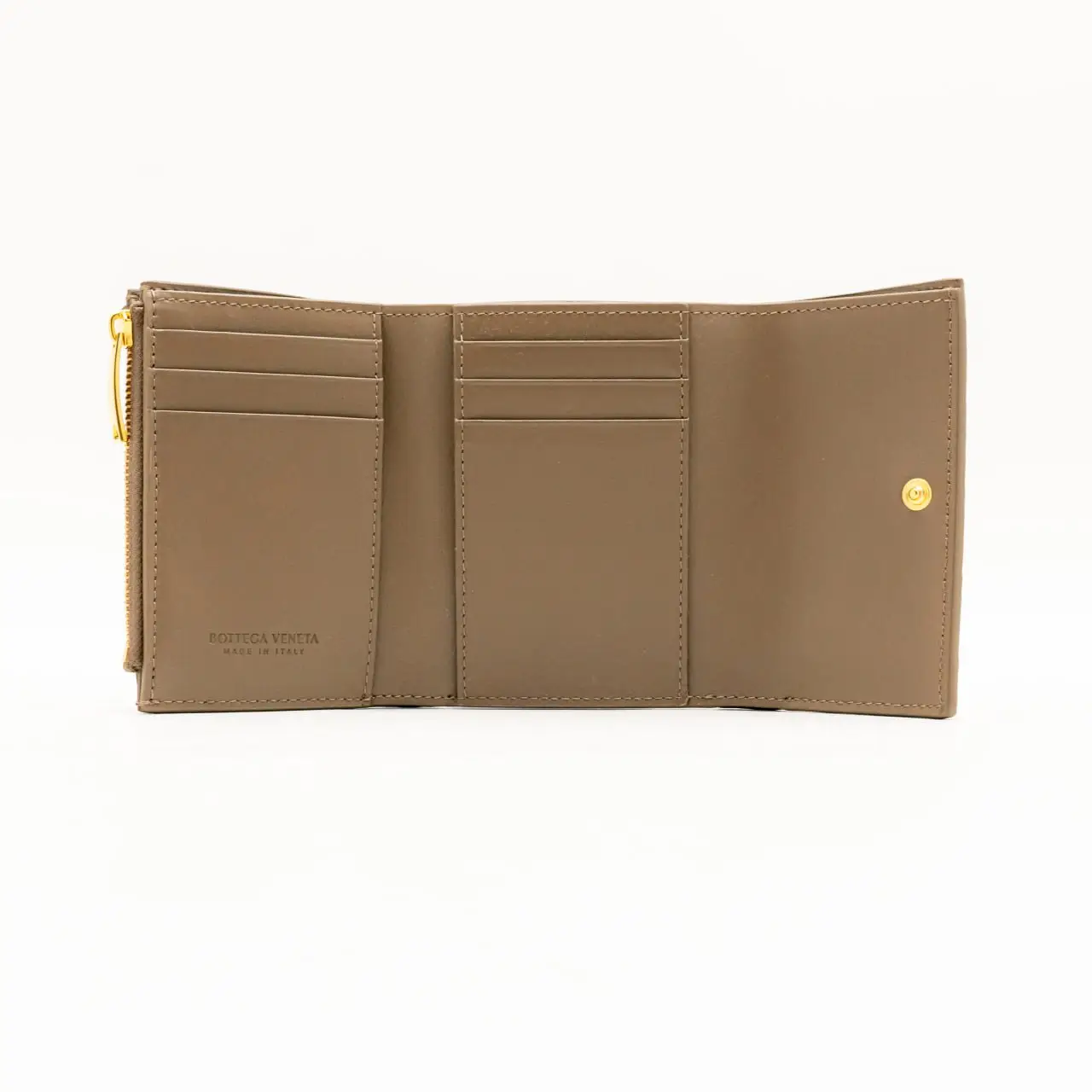 【BOTTEGAVENETA】Small Intrecciato Tri-Fold Zip Wallet Taupe Bottega Veneta® Women's Small Intrecciato Tri-Fold Zip