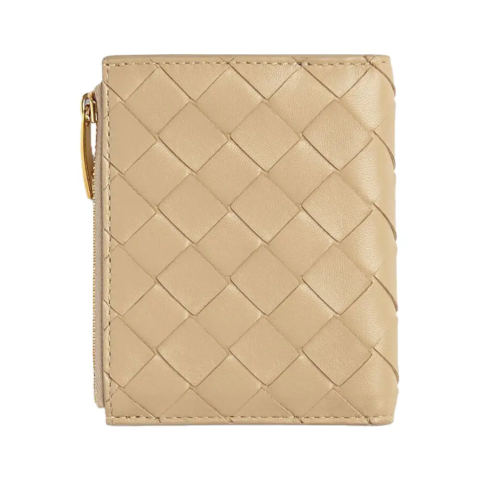 Bottega Veneta Intrecciato Small Bi-Fold Zip Wallet Porridge