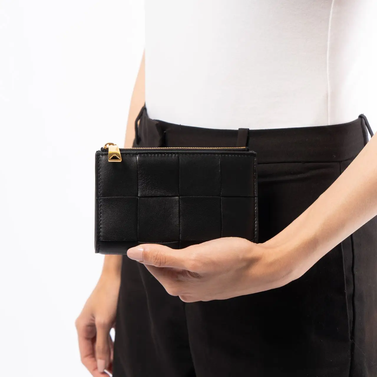 Bottega Veneta Cassette Medium Bi-Fold Zip Wallet Black