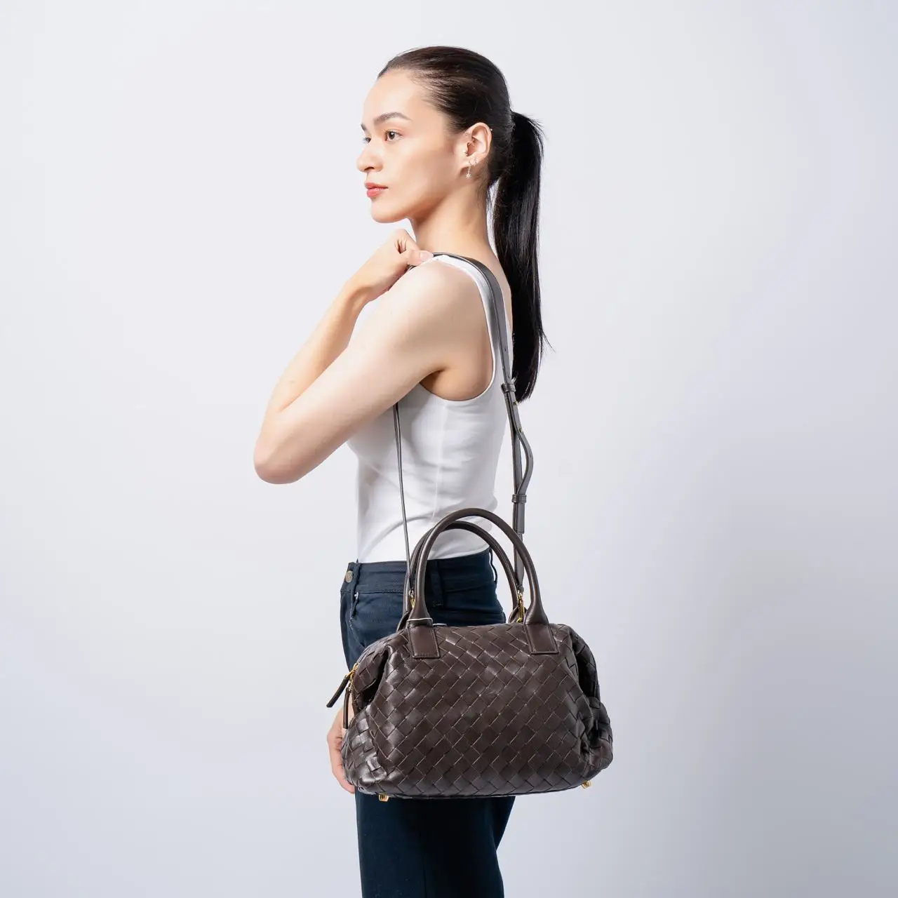 Bottega Veneta Medium Bauletto Leather Bowling Bag Fondant
