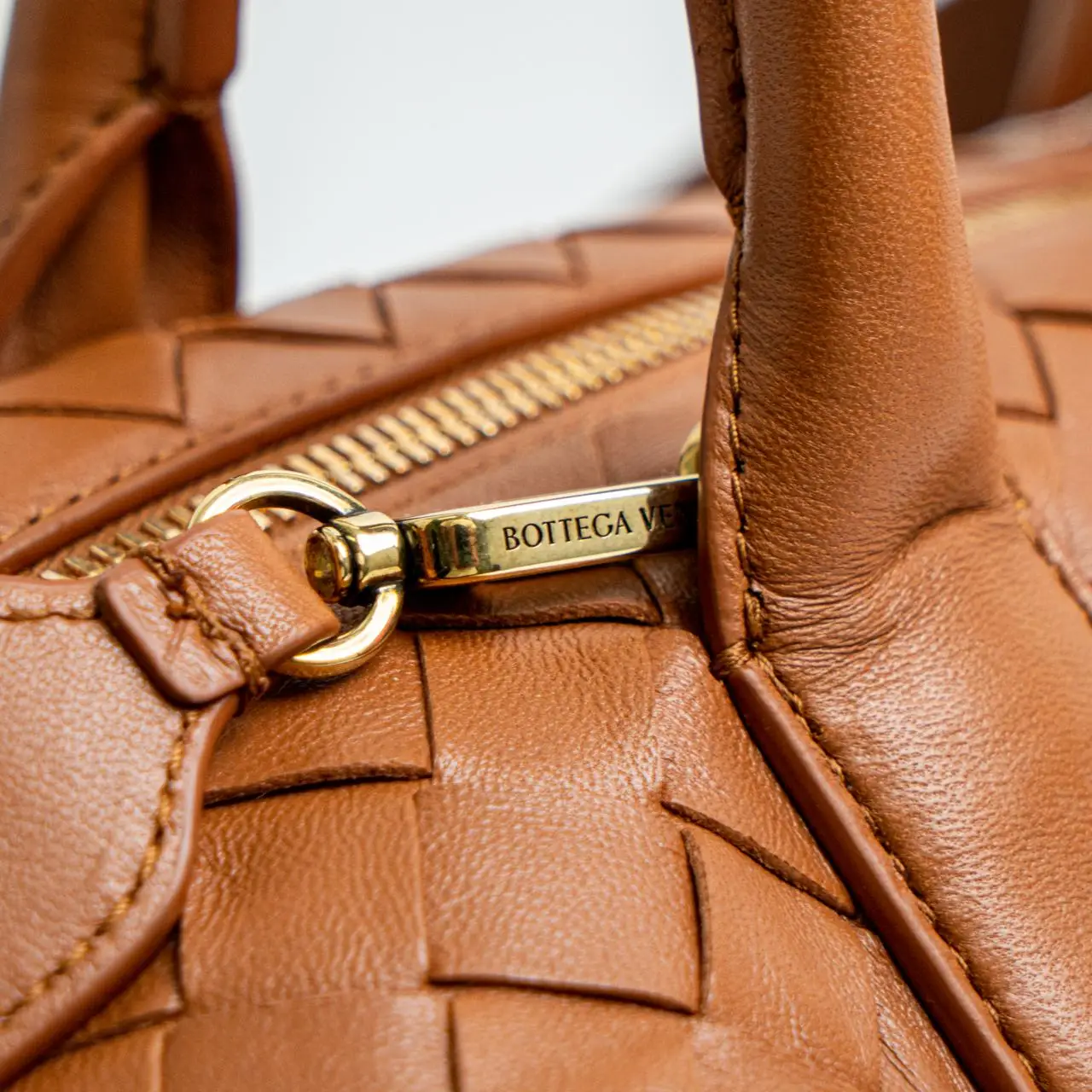 Bottega Veneta Medium Bauletto Leather Bowling Bag Wood