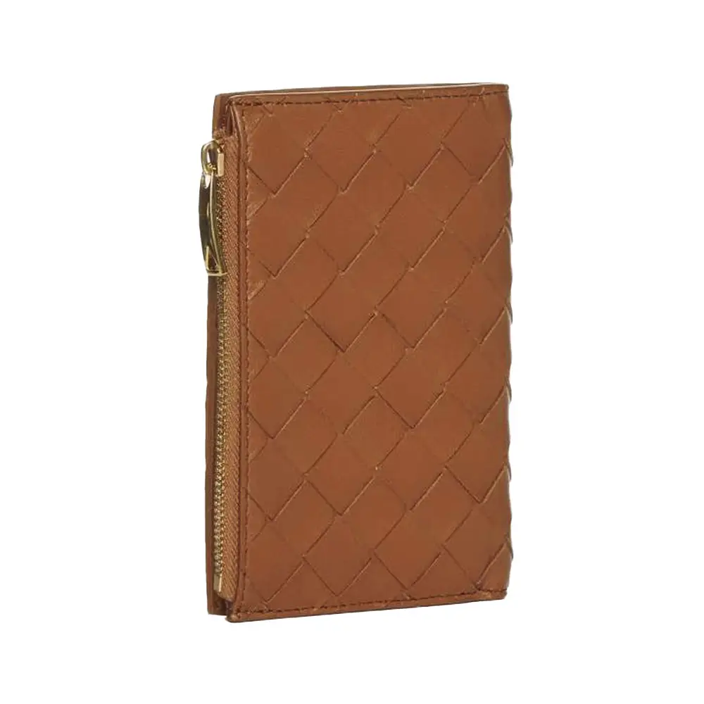 【BOTTEGAVENETA】Small Intrecciato Tri-Fold Zip Wallet Taupe BOTTEGAVENETA】Small Intrecciato Tri-Fold Zip Wallet Taupe