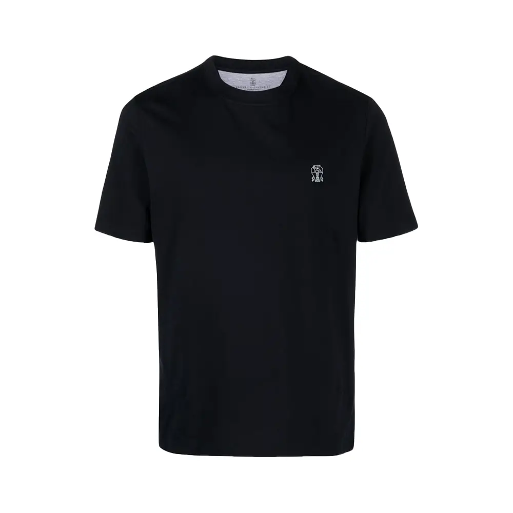 Brunello Cucinelli Printed Logo Cotton Jersey Crew Neck T
