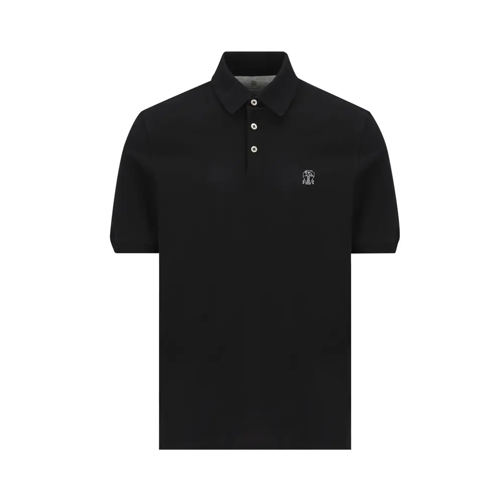 Brunello Cucinelli Printed Logo Cotton Pique Polo Shirt
