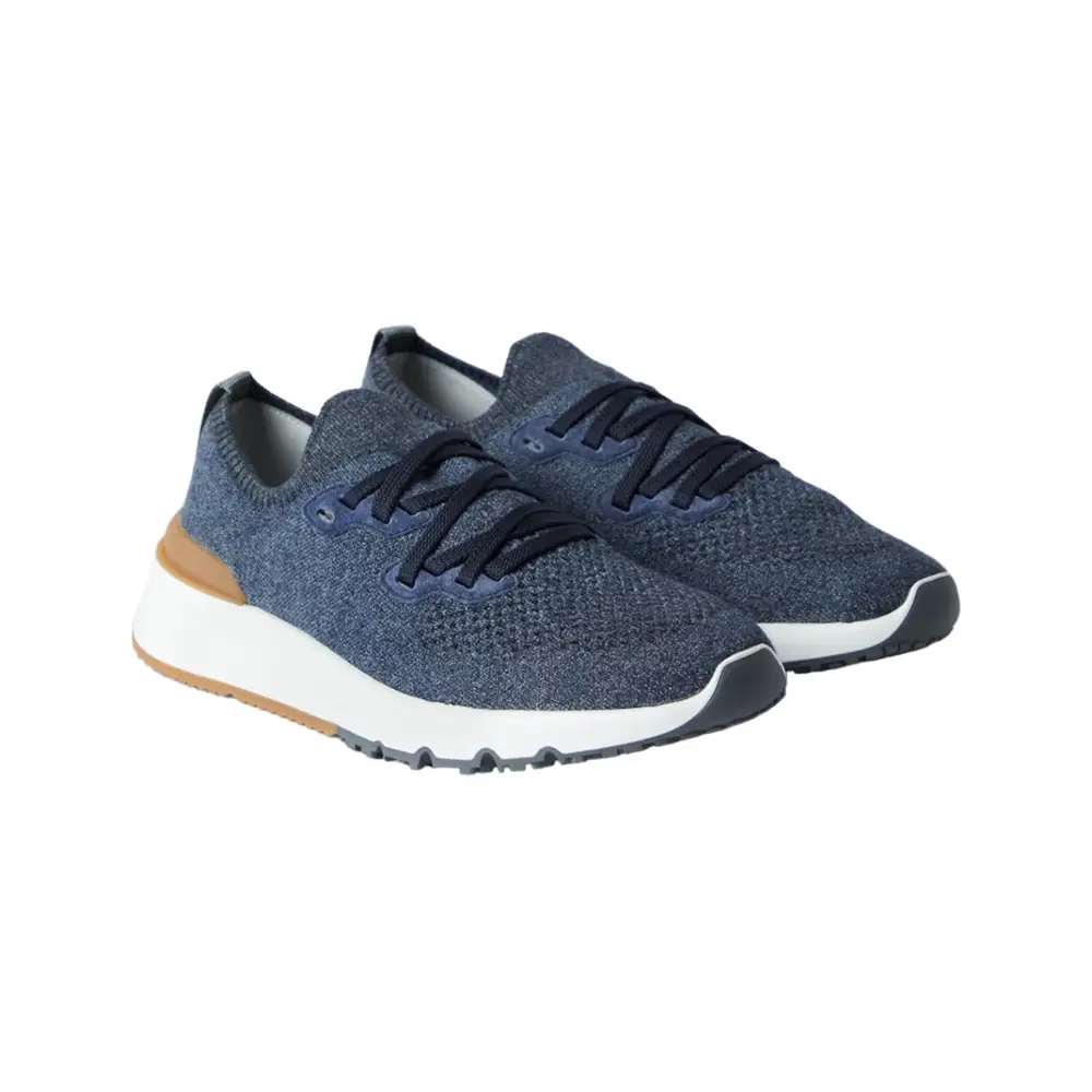 Brunello Cucinelli Chiné Knit Cotton Running Shoes Blue