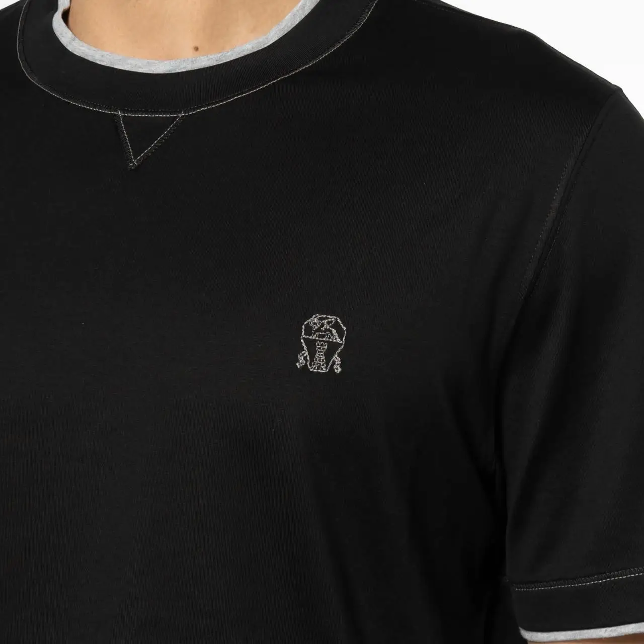 Brunello Cucinelli Logo Faux Layering Cotton Jersey Crew Brunello Cucinelli Logo Faux Layering Cotton Jersey Crew