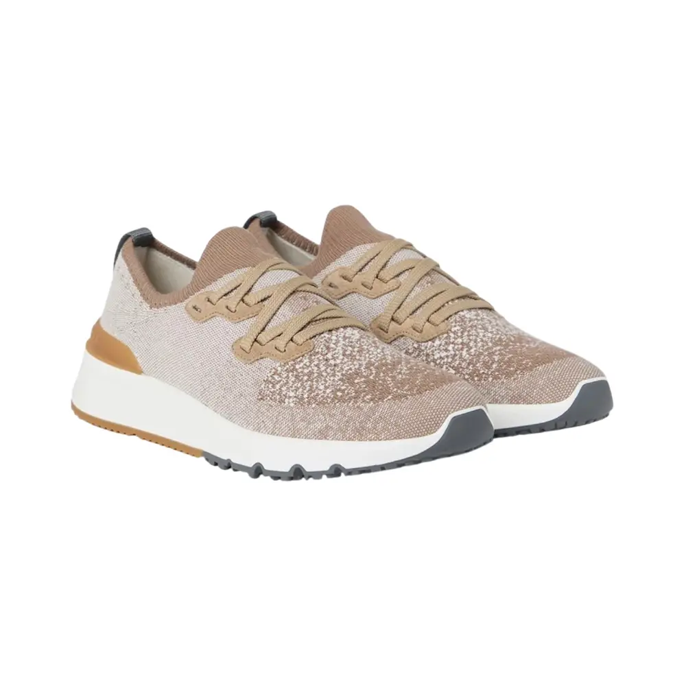 Brunello Cucinelli Chiné Knit Cotton Running Shoes Beige