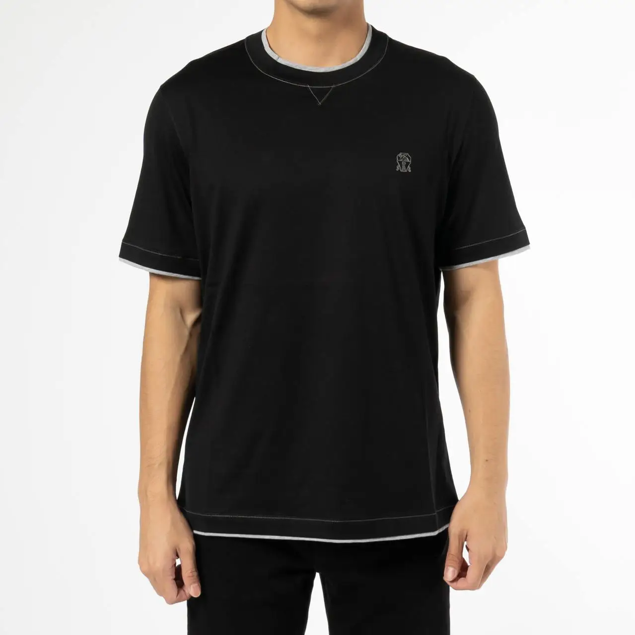 Brunello Cucinelli Logo Faux Layering Cotton Jersey Crew