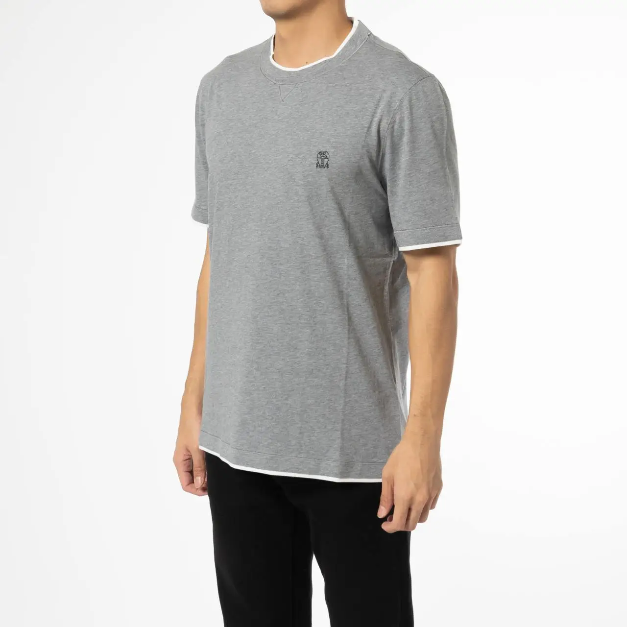 Brunello Cucinelli Logo Faux Layering Cotton Jersey Crew