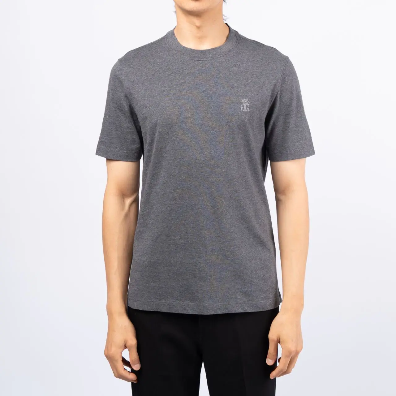 Brunello Cucinelli Printed Logo Cotton Jersey Crew Neck T