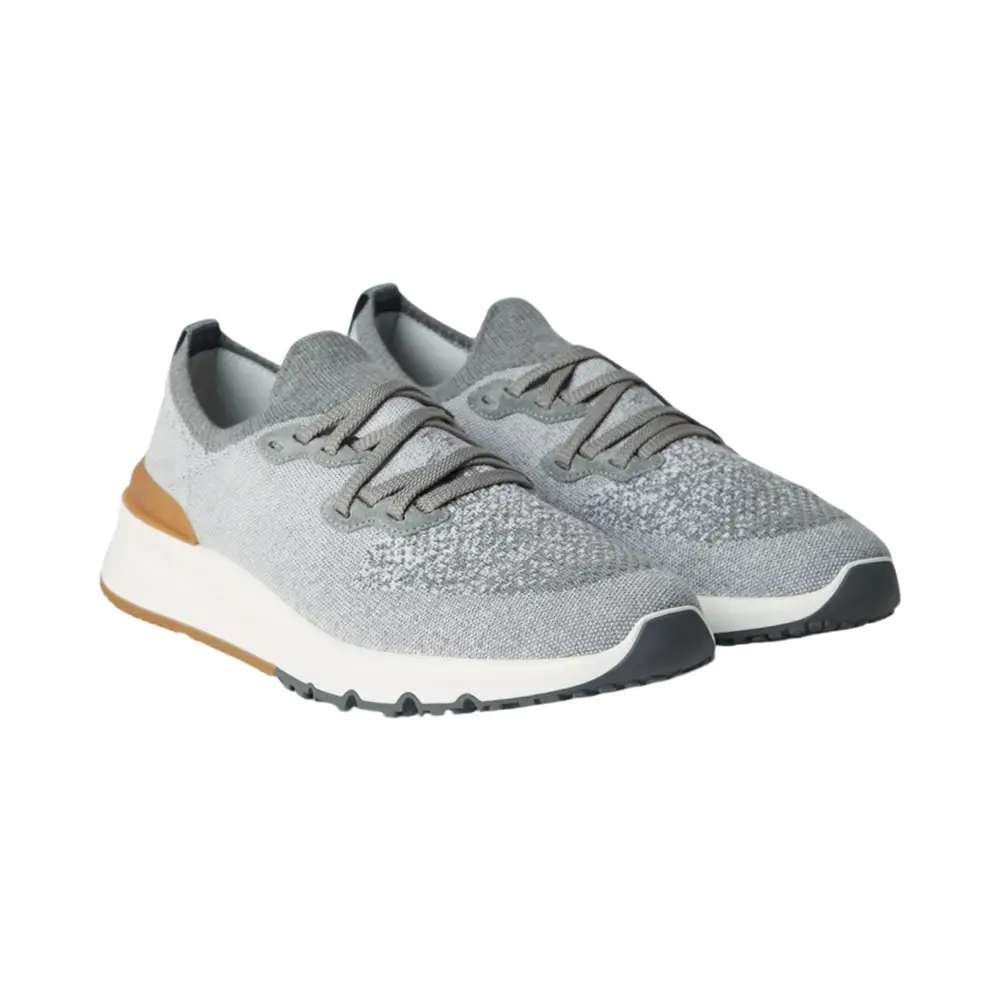 Brunello Cucinelli Chiné Knit Cotton Running Shoes Grey