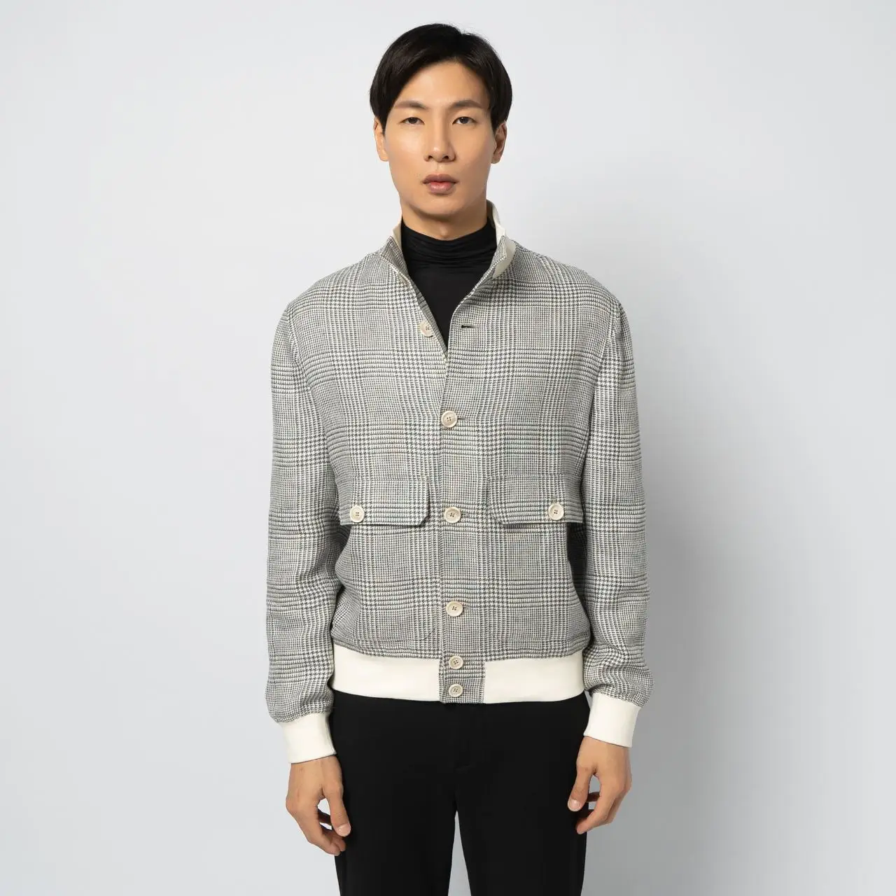 BRUNELLO CUCINELLI リネンウールシルク ハウンドトゥースJKT TAGLIATORE＞ウールリネン ハウンドトゥースジャケット