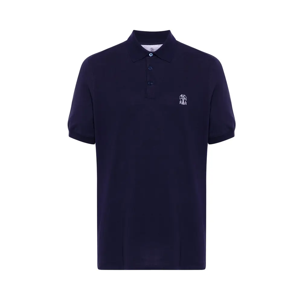 Brunello Cucinelli Printed Logo Cotton Pique Polo Shirt