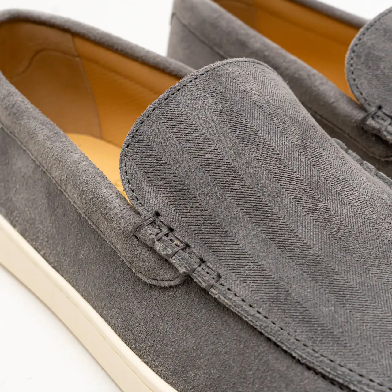 Brunello Cucinelli Chevron Suede Loafers Taupe Smoke – voilà.id