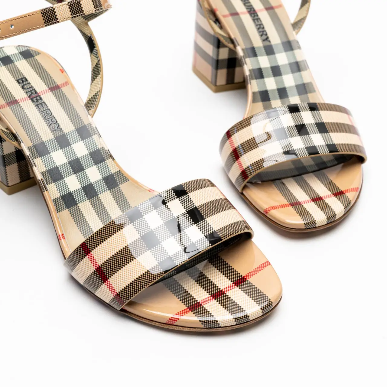 Burberry Vintage Check Patent Leather Sandals Archive Beige