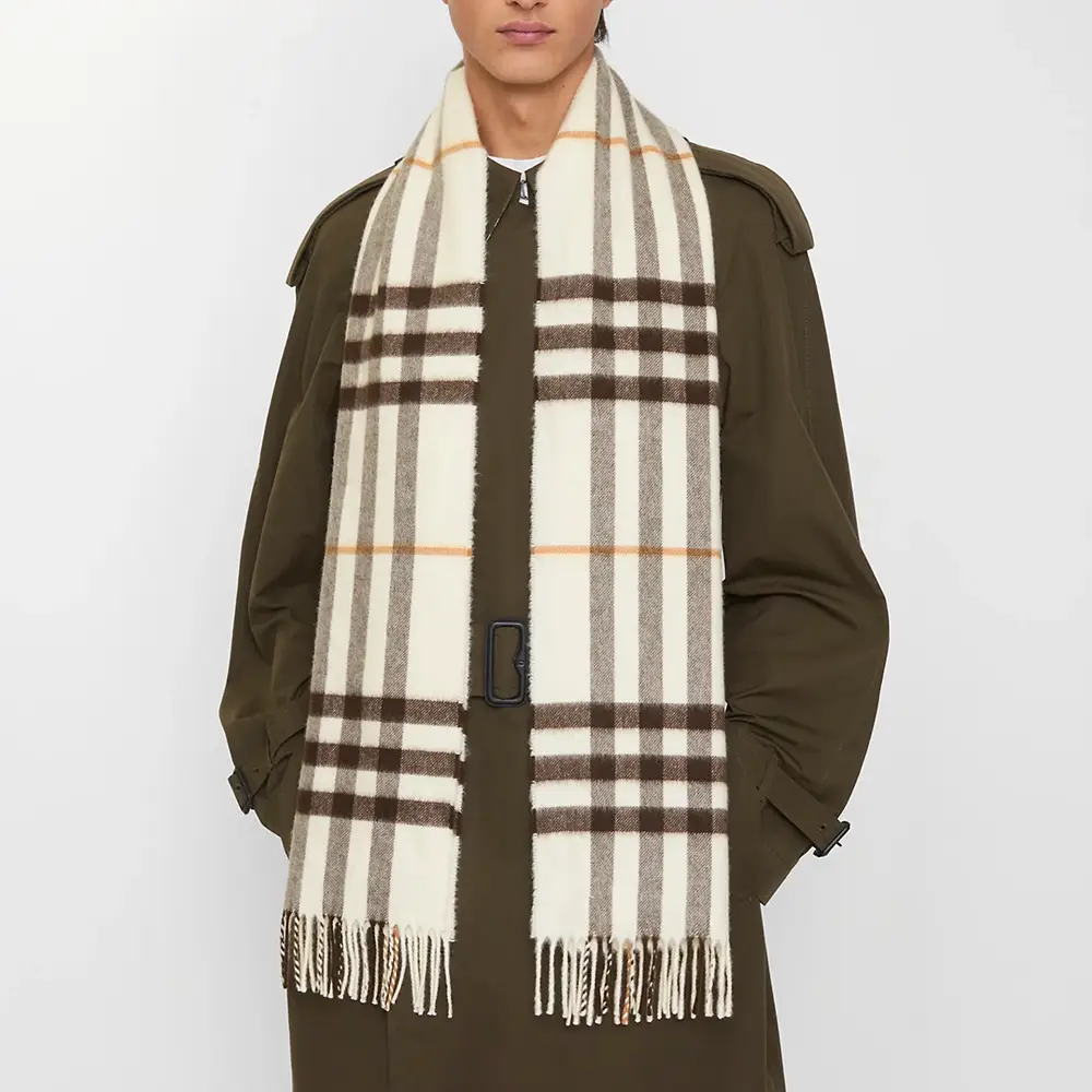 Burberry Check Cashmere Scarf Pebble – voilà.id