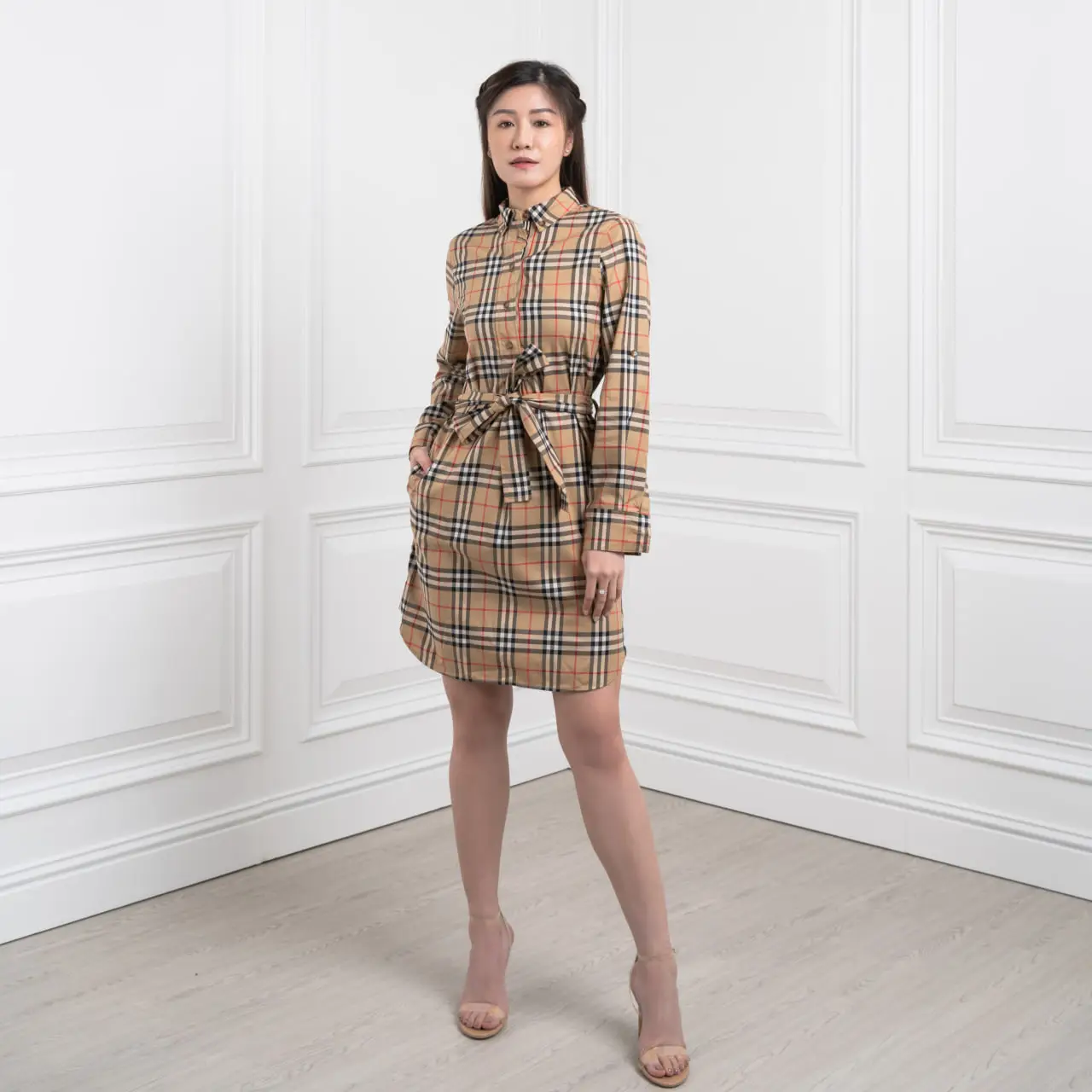 Burberry Vintage Check Belted Shirt Dress Archive Beige