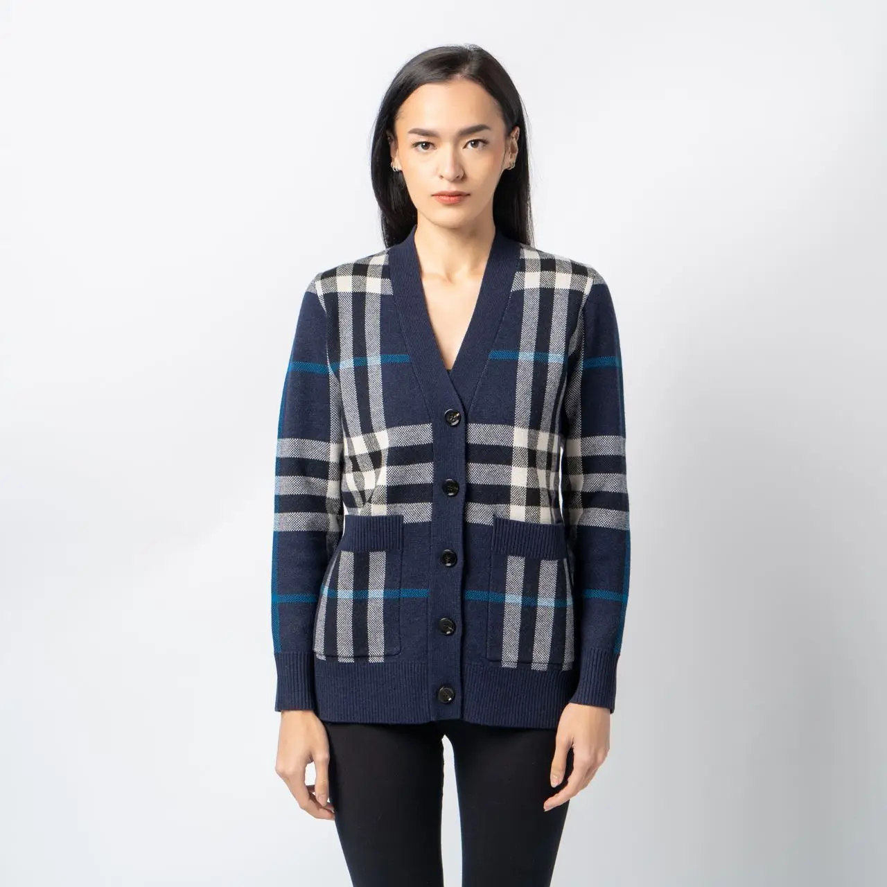 Burberry Check Wool Cashmere Jacquard Oversized Cardigan