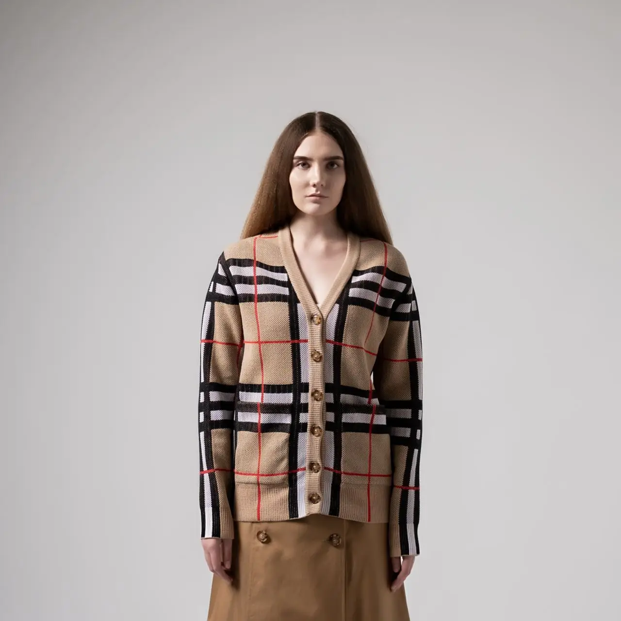 Burberry Check Technical Cotton Cardigan Archive Beige Women