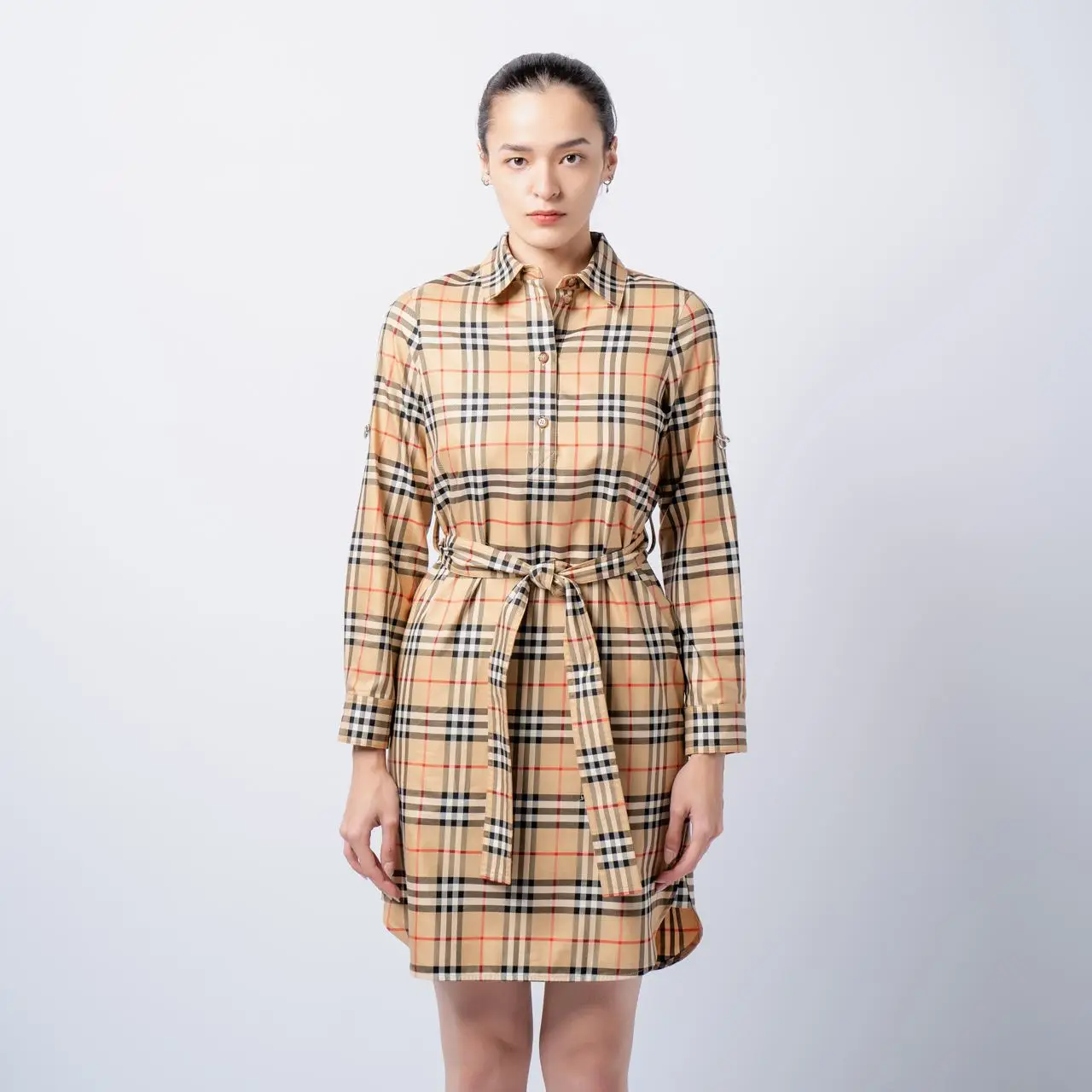 Burberry Check Cotton Shirt Dress Archive Beige – voilà.id