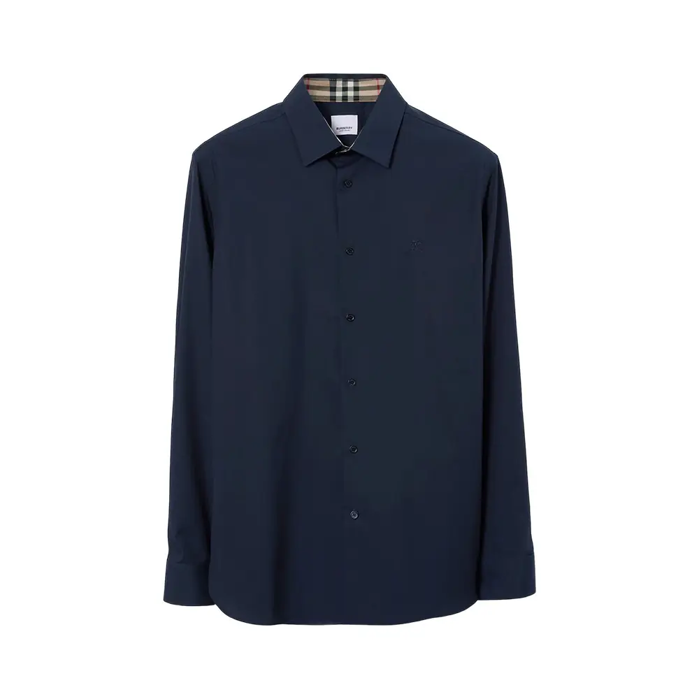 Burberry Large Check Cotton Poplin Long Sleeves Shirt Navy Burberry Large Check Cotton Poplin Long Sleeves Shirt Navy