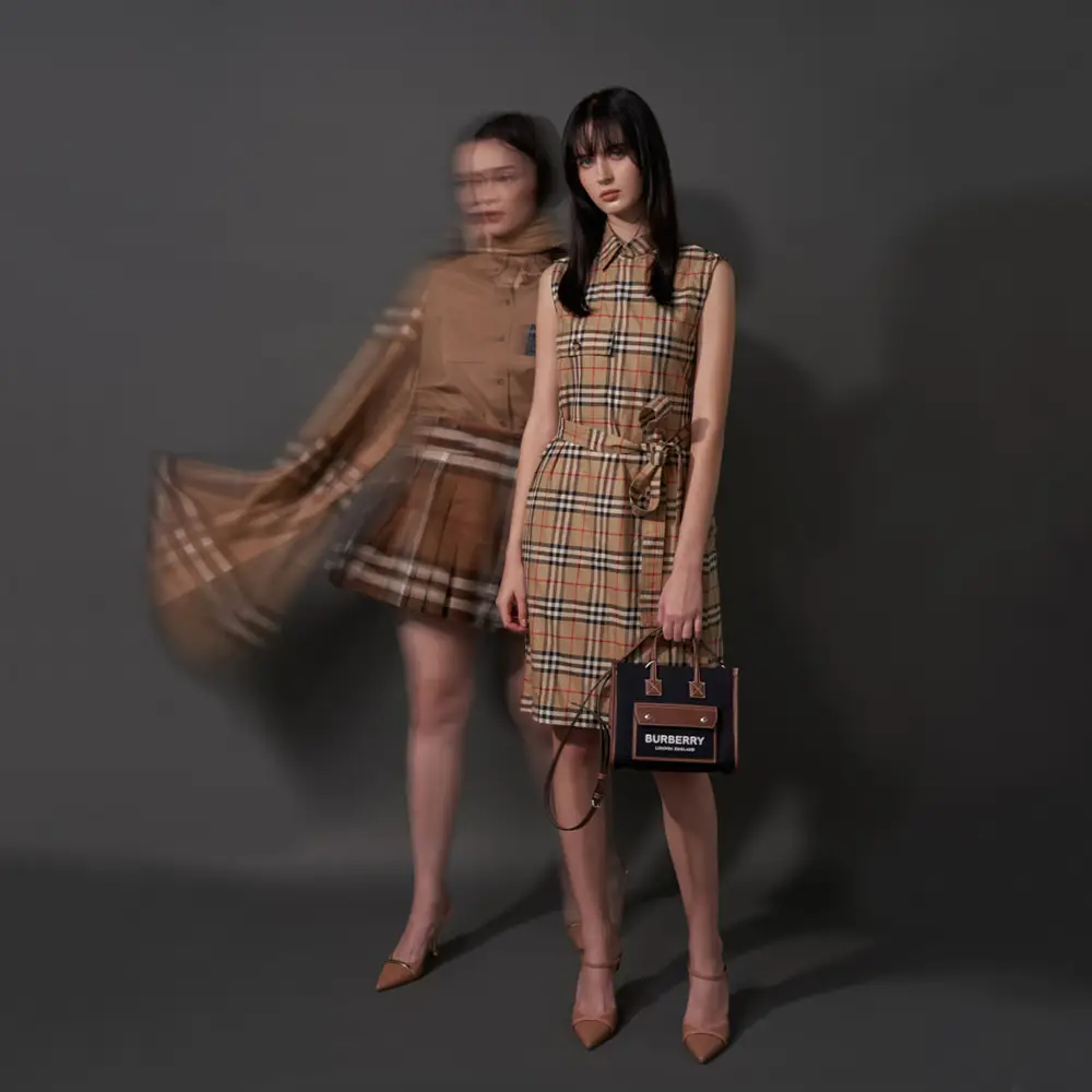 Burberry Sleeveless Check Cotton Shirt Dress Archive Beige