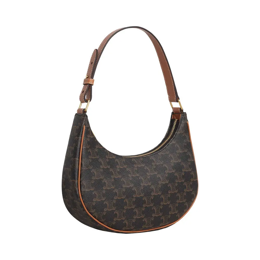 人気☆【CELINE】☆Ava Bag in Triomphe Canvas Calfskin Ta.n Celine Ava Triomphe Canvas Calfskin Shoulder Bag Tan