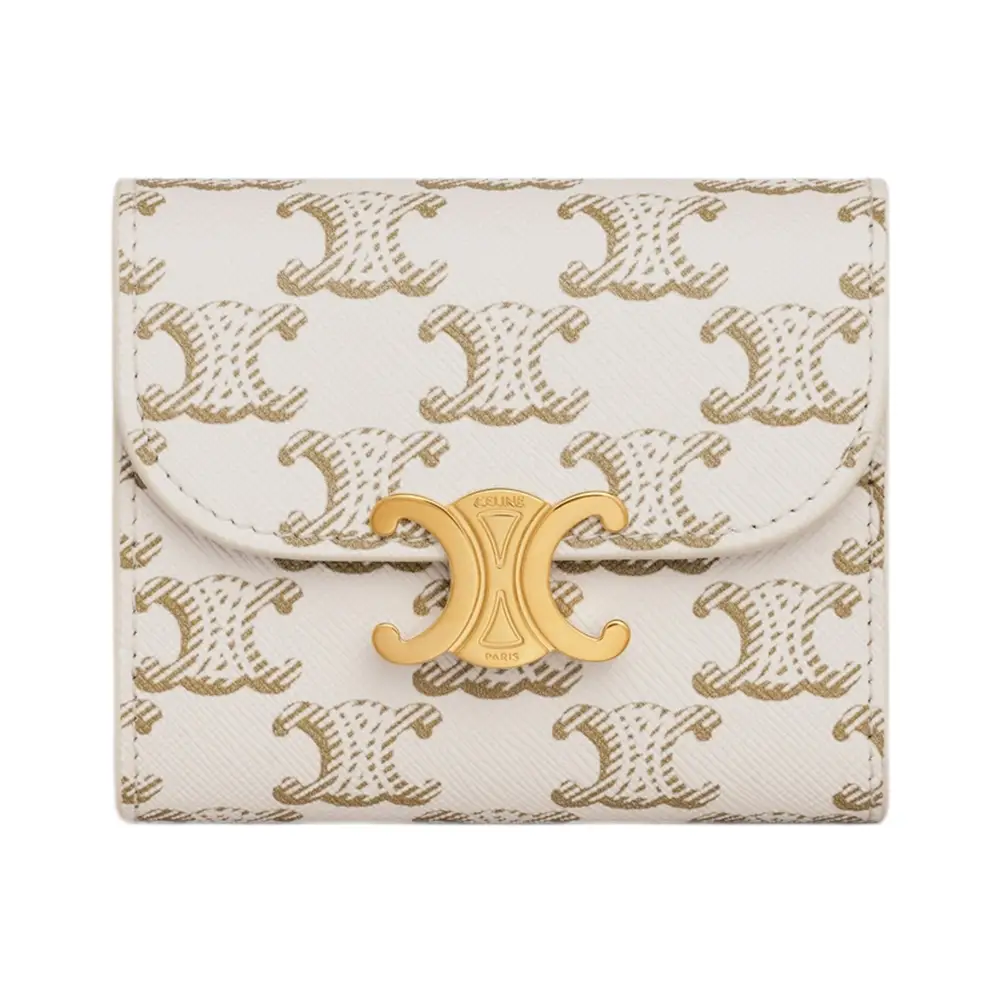 Celine Small Wallet Triomphe Logo Jacquard Canvas White/Tan