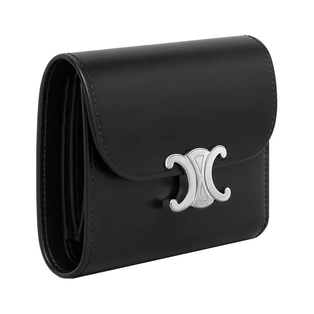Celine Small Flap Wallet Triomphe Shiny Calfskin Black Shw