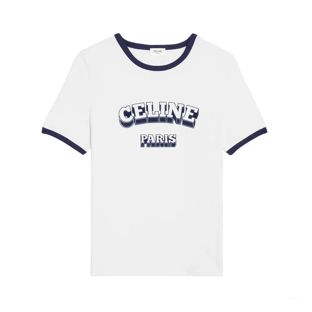 爽やかStyle◇CELINE PARIS 70'S Tシャツ◇CELINE W) Celine Paris 70's T-Shirt in Cotton Jersey Navy Off White
