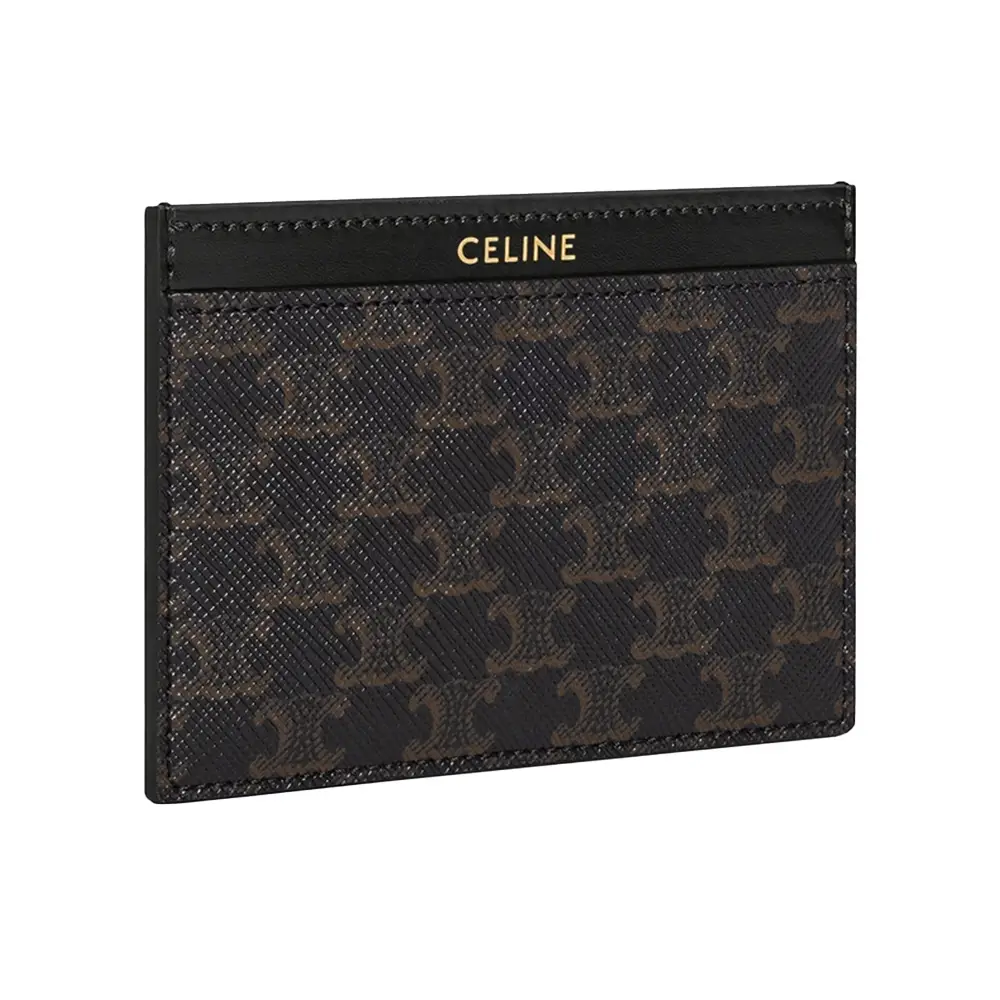 ★関税込★CELINE★CARD HOLDER TRIOMPHE IN TRIOMPHE CANVAS★ CARD HOLDER IN TRIOMPHE CANVAS AND CALFSKIN - BLACK | CELINE