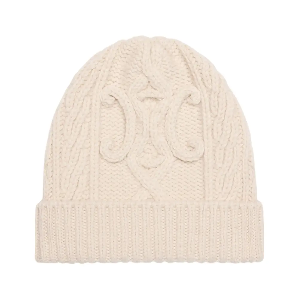 Celine Aran Cashmere Triomphe Beanie Off White – voilà.id