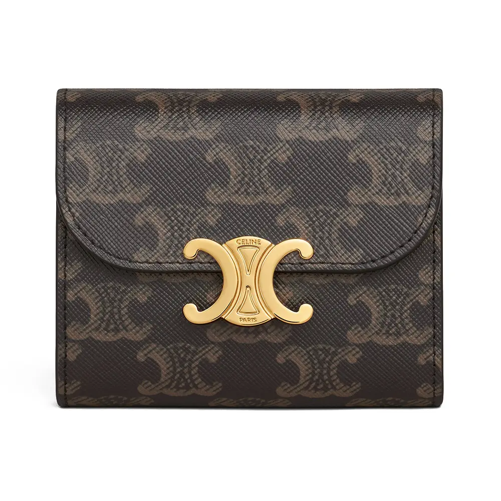Celine Small Wallet Triomphe Logo Jacquard Canvas White/Tan