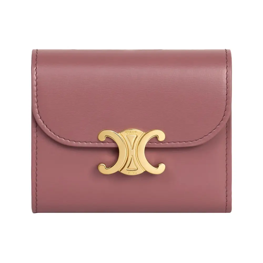 CELINE ♡ Vintage ♡ Valetta Small Flap Wallet TRIOMPHE IN Shiny calfskin - SILK PINK