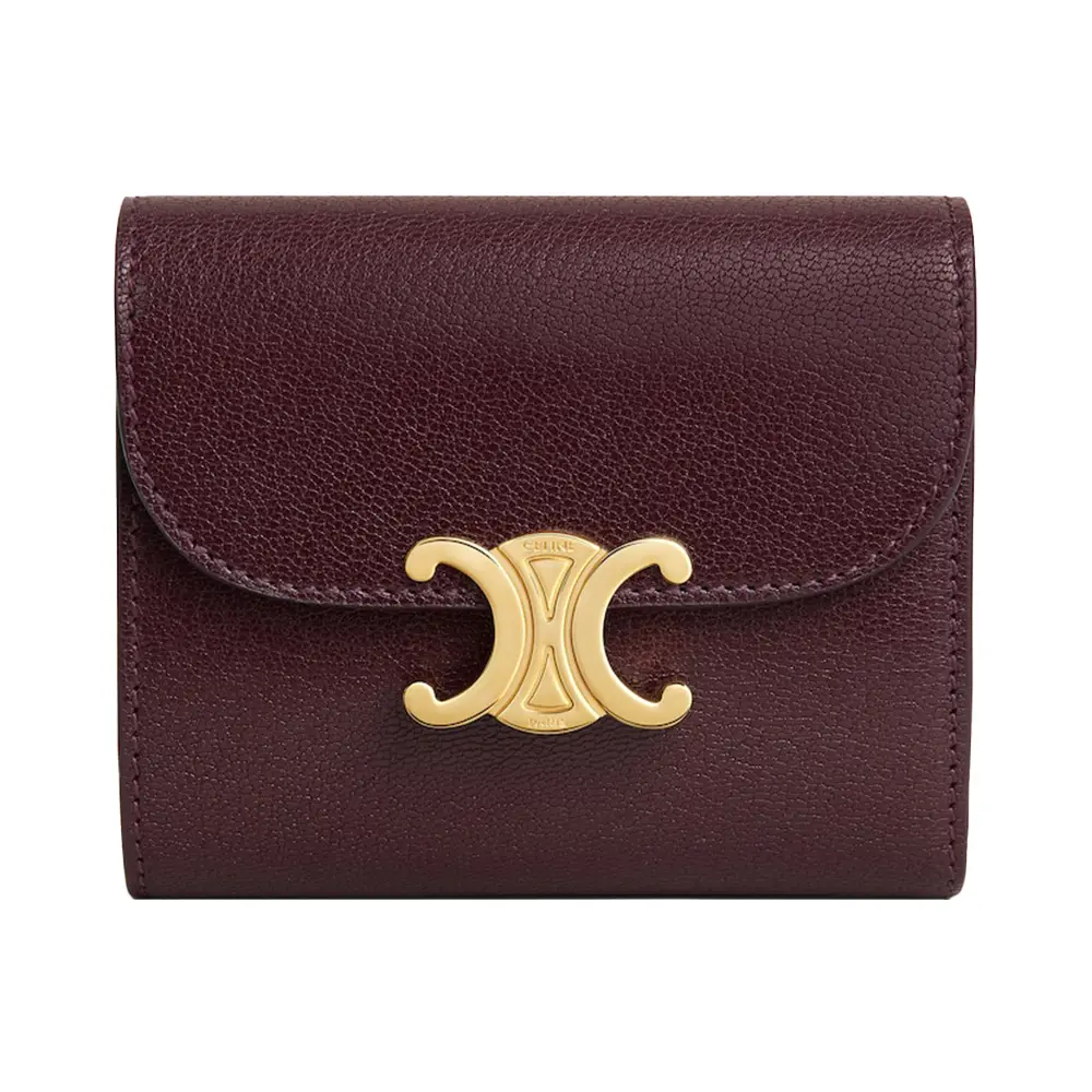 Celine Small Flap Wallet Triomphe In Goatskin Deep Burgundy Ghw